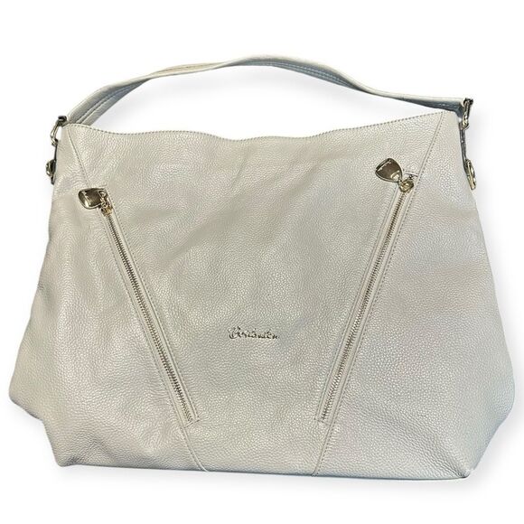 BOSTANTEN Kweli Luxurious Leather Shoulder Bag – Light Gray – Large - Picture 2 of 9